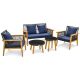 Costway 7-Piece Wood Patio Conversation Set Rattan Woven Chair Set with 2 Coffee Tables and 2 Ottomans and Navy Cushions HCST00058