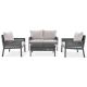 Sudzendf Gray 4-Piece Metal Patio Conversation Set with Light Brown Cushions and Tempered Glass Table TOUTD2590