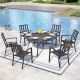 PHI VILLA Modern 7-Piece Metal Round Outdoor Dining Set with Stackable Dining Chairs THD7-409B3501