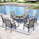 PHI VILLA 7-Piece Outdoor Patio Metal Round Dining Set with Padded Sling Chairs THD7-409B117