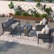 Unbranded 4-Piece Metal Frame Nylon Rope Outdoor Patio Conversation Set with Gray Cushions and Tempered Glass Coffee Table FF-CS708GR-L
