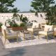 Runesay Mustard Yellow 4-Piece Rope Patio Conversation Set with Tempered Glass Table and Beige Thick Cushions BOHOSK3-BE01