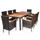 Costway 9-Piece Wicker Outdoor Dining Set Acacia Wood Table Top Umbrella Hole Chairs with Beige Cushions QD-71B75+