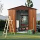 Unbranded 6 ft. W x 6 ft. D Outdoor Metal Storage Shed with Metal Floor Base, A Window and Double Door, Coffee (36 sq. ft.) ML-W54057416