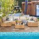 UPHA Yellow 7-Piece Wicker Patio Conversation Seating Set with Beige Cushions TBBE-ABC-BEIGE