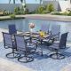 PHI VILLA Black 7-Piece Metal Rectangle Patio Outdoor Dining Set with Slat Table and Textilene Swivel Chairs THD7-0604-093BL