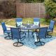 PHI VILLA Black 7-Piece Metal Outdoor Dining Set with Round Table and Textilene Swivel Chairs THD7-409B-093BL