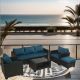 Cesicia Outdoor Brown 7-Piece Wicker Patio Conversation Set with Blue Cushions 24Pcs020208