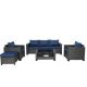 Cesicia Outdoor 7-Piece Wicker Patio Conversation Set with Blue Cushions 24Pcs020204