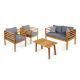 JONATHAN Y Thom 4-Piece Mid-Century Acacia Wood Outdoor Patio Set and Plaid Decorative Pillows, Gray/Teak Brown Cushions LVG1200A-4SET