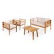 JONATHAN Y Thom 4-Piece Mid-Century Acacia Wood Outdoor Patio Set and Plaid Decorative Pillows, Beige/Teak Brown Cushions LVG1200B-4SET