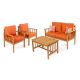 JONATHAN Y Everly 4-Piece Cottage Acacia Wood Outdoor Patio Set and Tropical Decorative Pillows, Orange/Teak Brown Cushions LVG1201C-4SET