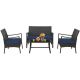 Gymax 4-Pieces Outdoor Patio PE Wicker Sofa with Tempered Glass Coffee Table for Porch and Backyard GYM11763