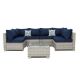Zeus & Ruta 7-Piece Wicker Outdoor Sectional Sofa, Gray White Patio Conversation Set with Coffee Table and Dark blue Cushions W0207-PCWB