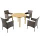 Gymax 5-Piece Patio Acacia Wood Round Table Outdoor Dining Set with 4 Cushioned Wicker Armchairs GYM12276