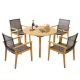 Gymax 5-Pieces Patio Dining Set Round Acacia Wood Table 4 Wicker Armchairs Outdoor Garden GYM12278