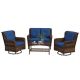 Outsunny Dark Blue 4-Piece Wicker Patio Conversation Set with Dark Blue Cushions 860-257V00DB