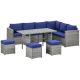 Outsunny Dark Blue 7-Pieces Rattan Patio Conversation Set with Dark Blue Cushions 860-300V00DB