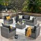 HOOOWOOO Messi Gray 7-Piece Wicker Outdoor Patio Conversation Sectional Sofa Set with Black Cushions HPO107BL