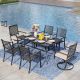 PHI VILLA 7-Piece Metal Patio Outdoor Dining Set with Rectangle Table and Swivel Chair with Beige Cushion THD7-S7-32637