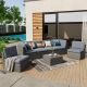 Uixe 7-Piece Rattan 6-Person Wicker Outdoor Sectional Seating Group with Dark Gray Cushions and Glass Table Furniture Sets ODF518882501