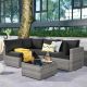 Toject Sanibel Gray 5-Piece Wicker Patio Conversation Sofa Sectional Set with Black Cushions HOP105