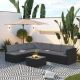 LQOFZ Black 7-Piece Wicker Patio Conversation Set with Gray Cushions BLK7PW-GARY