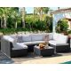 Cesicia Black Frame 7-Piece Wicker Patio Conversation Set with Beige Cushions Pillows and Glass Table Y24R0302K02