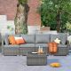 HOOOWOOO Messi Gray 5-Piece Wicker Outdoor Patio Conversation Sectional Sofa Set with Dark Gray Cushions HPO205