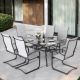 Nuu Garden Gray 7-Piece Textilene and Iron Outdoor Dining Set, 6 Chairs and Rectangular Table with 1.57