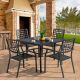 Nuu Garden Black 5-Piece Iron Outdoor Dining Set, 4 Chairs and 37 in. Square Dining Table with Umbrella Hole SD1342-T2BK