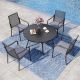 PHI VILLA Black 5-Piece Metal Patio Outdoor Dining Sets with Stamped Round Table and Gourd-Shaped Chairs with Gray Cushions THD5-409162MS
