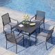 PHI VILLA Black 5-Piece Metal Patio Outdoor Dining Sets with Slat Square Table and Gourd-Shaped Metal Chairs with Gray Cushions THD5-0601162MS