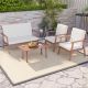Costway 4-Piece Wood Patio Conversation Set with Off White Cushions QD-714-A98IT+