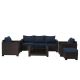 Sudzendf 7-Pieces Outdoor Patio Furniture Sets, Rattan Conversation Sectional Set, Manual Wicker Patio Sofa, Dark Blue Cushion ZTPO12-322