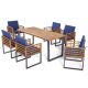 Gymax 7-Piece Acacia Wood Rectangular Outdoor Dining Set with Navy Blue Cushions and Umbrella Hole GYM12569