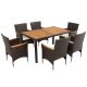 Unbranded Brown 7-Piece Wicker Rattan Outdoor Dining Table Set with White Cushions and Wood Tabletop MS-9