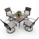 PamaPic 5-Piece Metal Patio Outdoor Dining Set with Square Table and Rattan Swivel Chairs with Gray Cushion TB-ZY-5-G-WH3