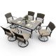 PamaPic 7-Piece Metal Patio Outdoor Dining Set with Rectangle Table and Rattan Swivel Chairs with Beige Cushion TB-ZY-7-B-WH3
