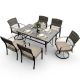PamaPic 7-Piece Metal Patio Outdoor Dining Set with Slat Table and Rattan Arm Chairs with Beige Cushion TB-PTZY-7-B-WH3