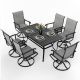 PamaPic Gray 7-Piece Metal Outdoor Patio Dining Set with Rectangle Table and Textilene Swivel Chairs TS-ZY-7-G-WH3