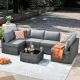 Toject Sanibel Gray 7-Piece Wicker Outdoor Patio Conversation Sofa Sectional Set with Dark Gray Cushions THOP2007
