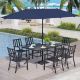 PHI VILLA 8-Piece Metal Outdoor Patio Dining Set with Umbrella and Stackable Chairs THD8-326035010Z