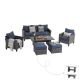 Freestyle 6-Piece Wicker Grey Outdoor Conversation Set with Lift Table and Ottomans, Navy Blue Cushions HD-LT-B384041