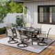 domi outdoor living Arcadia Gray 7-Piece Heavy Duty Steel Outdoor Dining Set with Cream Textilene Sling Fabric 092-7PC