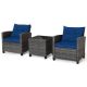 HONEY JOY 3-Pieces Outdoor Rattan Sofa Set Patio Wicker Conversation Set Glass Tabletop with Navy Cushion TOPBCS0047
