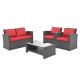 URTR 4-Piece PE Wicker Rattan Patio Conversation Set Outdoor Furniture Sofa Set with Table, Loveseat, Armchair, Red Cushion HY03248Y