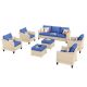 OVIOS Athena Biege 7-Piece Wicker Outdoor Patio Conversation Seating Set with Navy Blue Cushions ADAR707