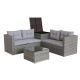 Unbranded 4-Piece Grey Outdoor Wicker Patio Conversation Set with Grey Cushions, Side Storage Box and Glass Top Coffee Table GTA-S00014DK