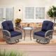 Unbranded 3-Piece Wicker Patio Rocking Conversation Set with Swivel Chairs, Navy Blue Cushions ZWQ-2463NB